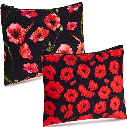 2 Stück Mohnblumen Geldbörse Mohn Kosmetikbeutel Blumen Schminktasche mit Reißverschluss Münzbörsen Accessoire für Damen Mädchen