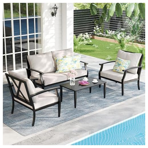 19+ Stunning Ideas for 19+ Acre Landscaping Projects 6 SunloungeCo 4-Piece Patio Furniture Set, Wider Outdoor Metal Seating Sofa with High Back & Loveseat, Coffee Table, All Weather Metal Conversation Set for Backyard, Poolside, Deck-Beige