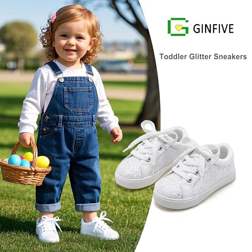 GINFIVE Toddler Girls Sneakers Little Girls Slip On Shoes Glitter Sneakers Toddler2