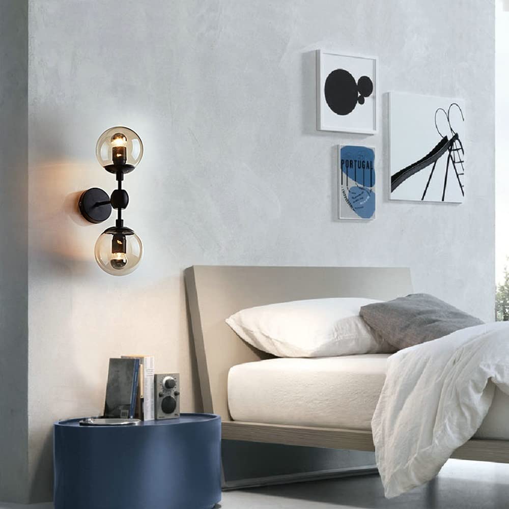 Applique da Parete a Sfera in Vetro a 2 luci, Illuminazione su e Giù, Applique da Parete Magic Bean, lampade da Parete Decorative per Camera da Letto, Applique da Parete per Soggiorno, Sala da pr