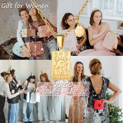 Zodiac Sign Necklace for Women Constellation Tarot Card Pendant Double Sided Gold Stainless Steel Waterproof NonTarnish Friendship Jewelry Gift4