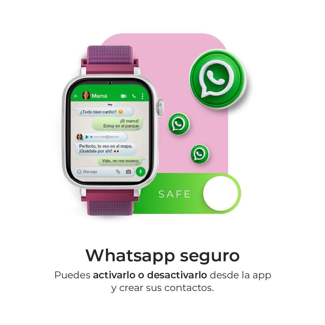 SaveFamily SaveWatch Plus 4G | Reloj Inteligente Niño con Localizador GPS, Llamada, Vídeo, Whatsapp, Música, Bluetooth, App Store | SIM Incluida - Esfera Blanca y Correa de Tela Verde