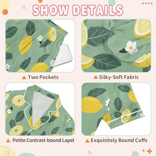 senya Lime Lemon Satin Summer Pajama Sets Silk Short Sleeve Button Down Sleepwear3