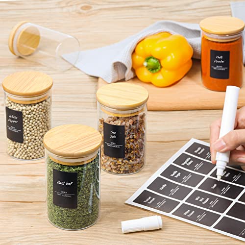 Comsaf 12Pcs Glass Spice Jars With Bamboo Lid, 8Oz Airtight Round Spice Containers With 275 Black Lables, Empty Seasoning Jars For Spice Salt Sugar #TOP4