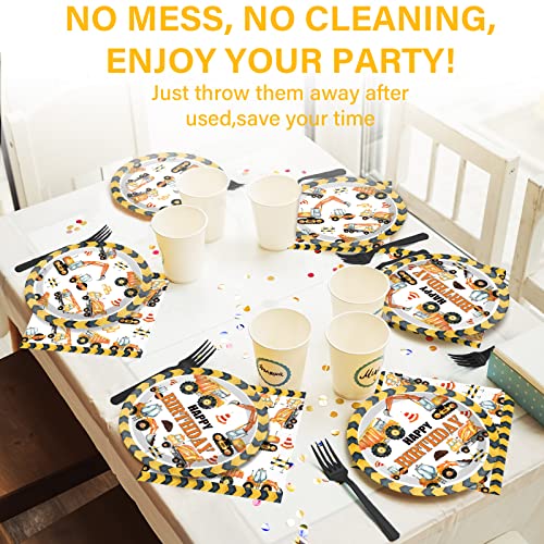 Image of 100 Pcs Construction Birthday Party Plates and Napkins Set Dump Truck Birthday Party Decorations Supplies Construction Tableware Construction Themed Party Favors for Boys Birthday Serves 25