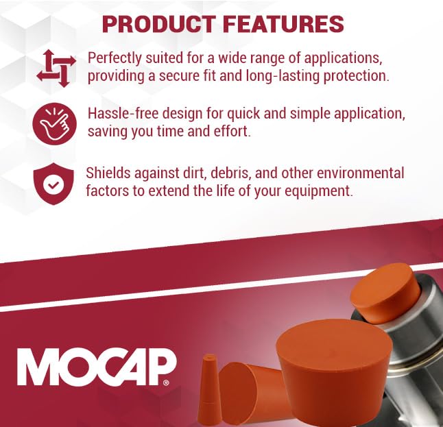 MOCAP Silicone Tapered Plug – Orange Rubber Stopper for Round Holes, Non-Stick Silicone Plug Kit, Rubber Plugs for Holes Assorted Sizes for Industrial & Automotive Use - (2.118-2.506
