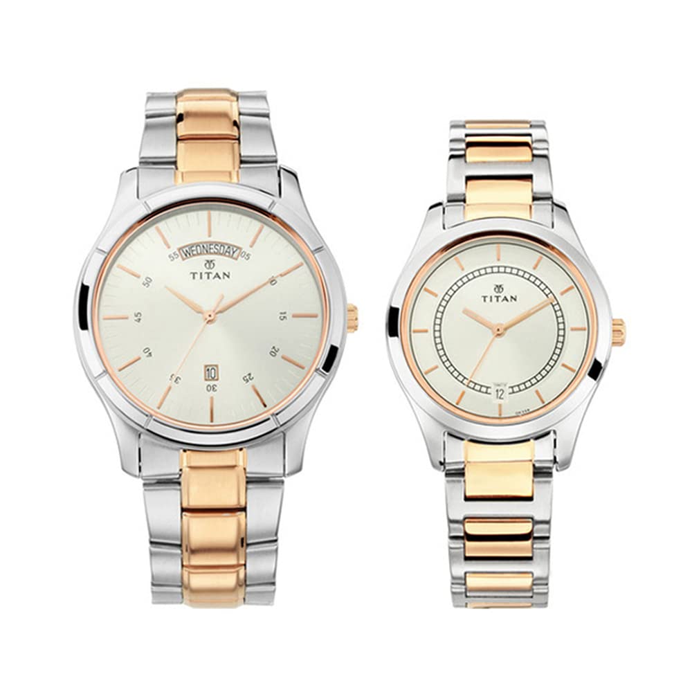 Titan Bandhan Quartz Analog with Day and Date Silver Dial Stainless Steel Strap Watch for Couple-NS17672596KM01P (B0BPHG19Z1) Amazon Price History, Amazon Price Tracker