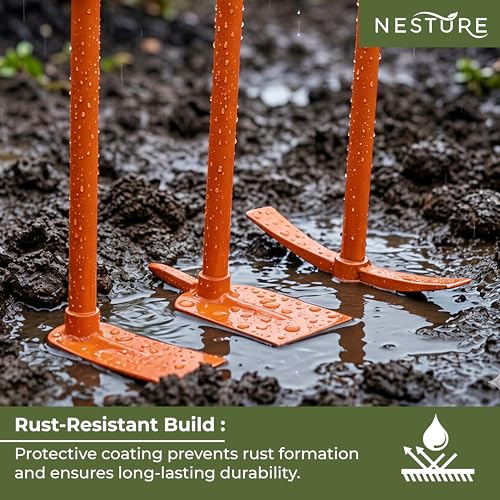 Image of 3 Pcs Gardening Tool Set | Heavy Duty Pickaxe, Hoe & Prong Hoe for Digging, Soil Loosening | Gardening Tools Kit for Home Garden (Orange)