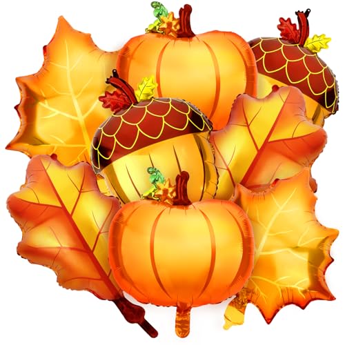 Thanksgiving Balloons Party Decorations 24 PCS Thanksgiving Foil Balloons Large Pumpkin Balloon Maple Leaf Acorn Shaped Autumn Themed Balloon for Thanksgivings Fall Autumn Harvest Party Decorations