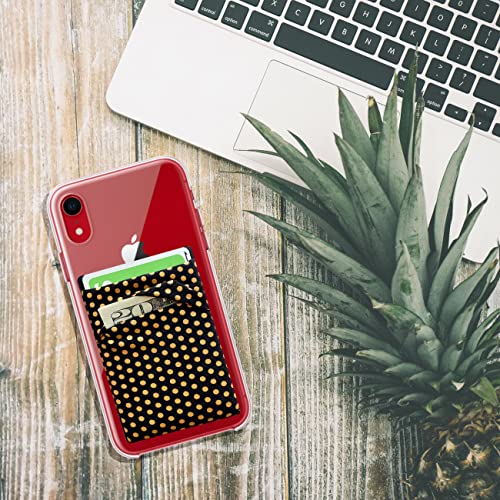 Image of RFID Blocking Phone Card Wallet Stretchy Lycra Wallet Pocket Credit Card ID Case Pouch Sleeve Adhesive Sticker Compatible with iPhone Android Smartphones (Polka Dot Yellow)-2PC