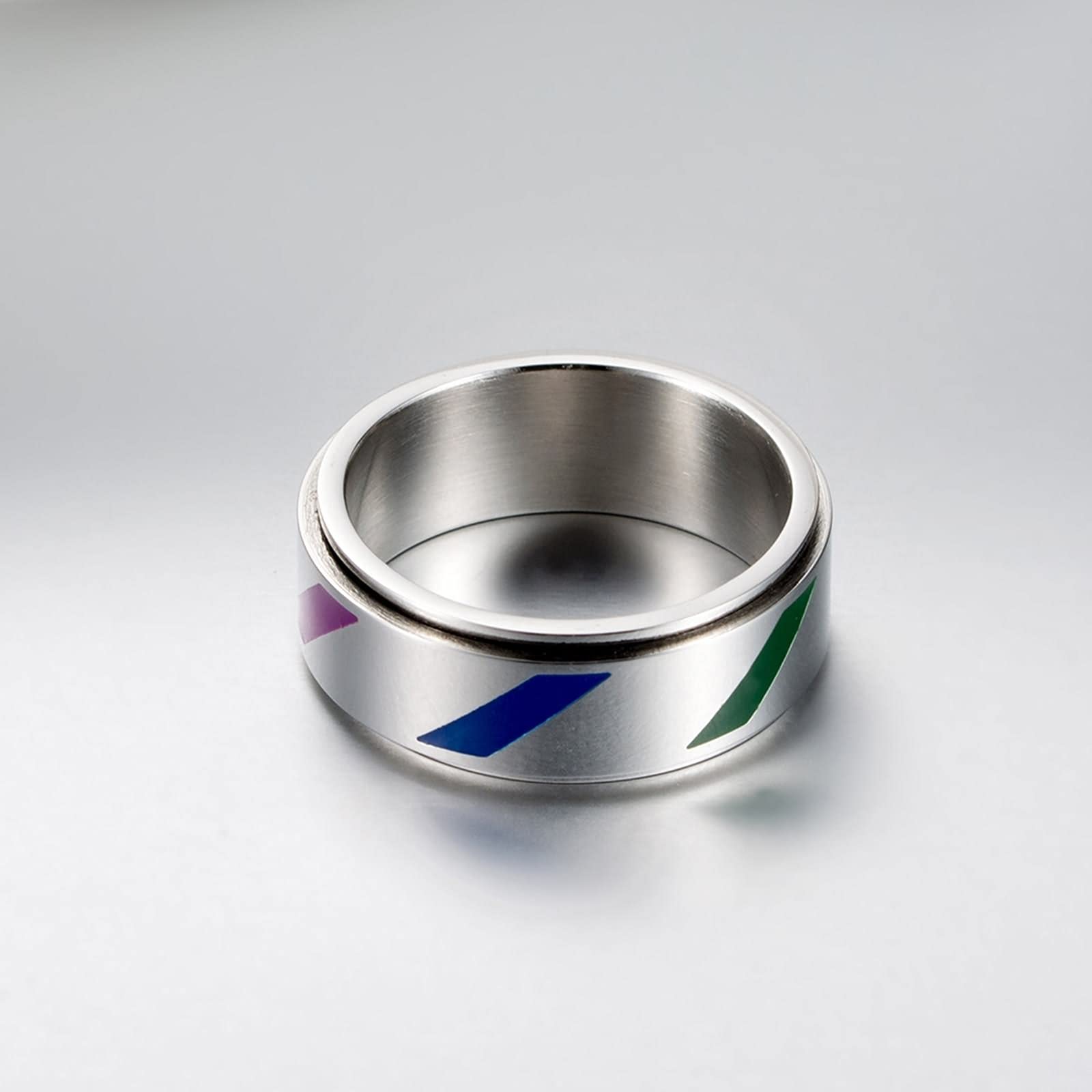 AmDxD Alianza para boda, plata, acero inoxidable, anillo de compromiso, arco iris, color plateado, W59 & M61.5, Acero inoxidable, Sin piedras preciosas,