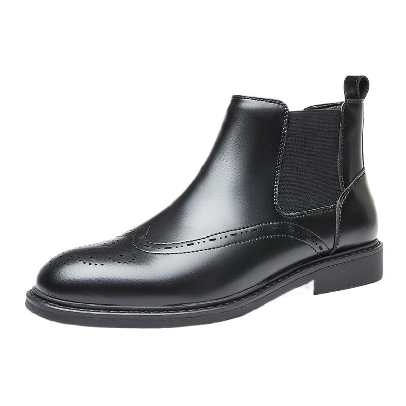 British Casual Business Chelsea Boots Cigarette Boots Boots Round Toe Non-slip Shock-absorbing Wear-resistant Sole Horseshoe Heel(D,8.5)