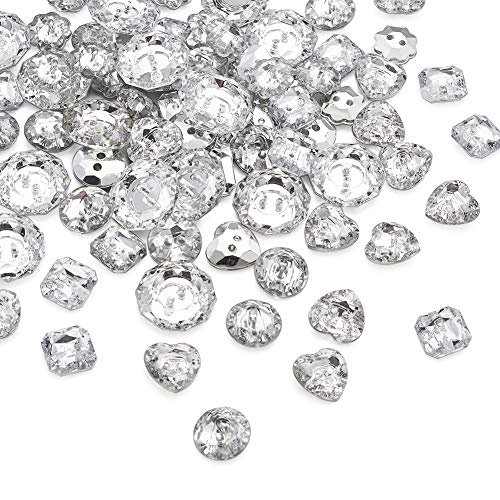 Pandahall 150Pcs Mixed 2-Hole Acrylic Rhinestone Buttons 5 Styles Faceted Silver Plated Rivoli Back Clear Sewing Fastening Garment Buttons For Clothing Handcraft Making Supplies #TOP10