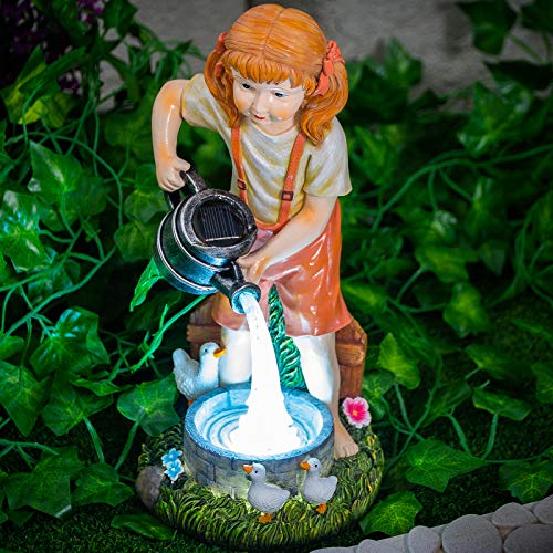 Preisvergleich Produktbild GloBrite Solarbetriebene Outdoor-Statue Lichter, wasserfest, Polyresin, Gartenstatue für Hof, Rasen, Dekoration mädchen