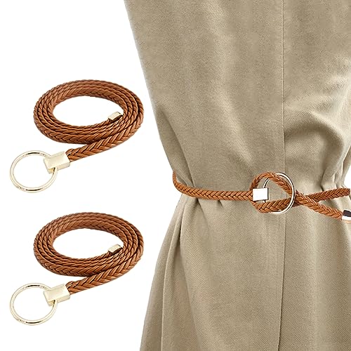 4 pcs Curtain Rope Tiebacks,Woven Curtain Holdback Drapery Tie-Back,Hand Braided Curtain Tie Back,for Housewarming Gift Office Room Decor Accessories (Brown)