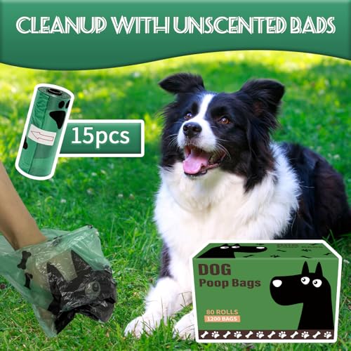 Image of Dog Poop Bags, 1200 Count Heavy Duty Waste Bags for Dog, Doggy Poop Bags for Outdoor Walk | Leak-proof | Sturdy | Easy Open | Scented (Deep Green, 1200 Count (80 Roll))