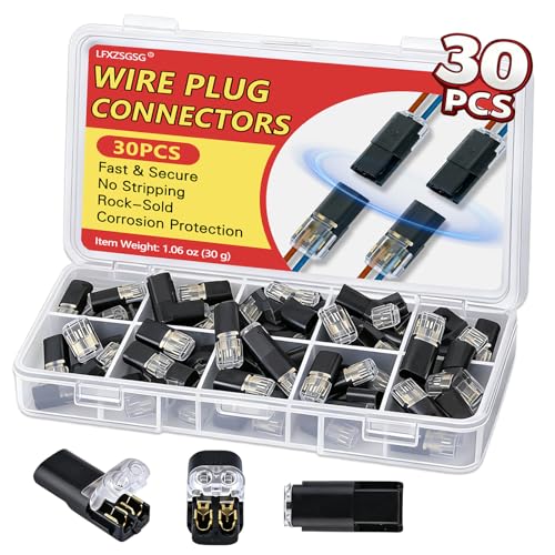 30Pcs Standard Quick Connect Wire Connectors No Stripping Double Wire Plug in Connector Flame Retardant Lock Strip Connector for LED Strip Lights DIY Low-Voltage & Model Kit 18-22AWG