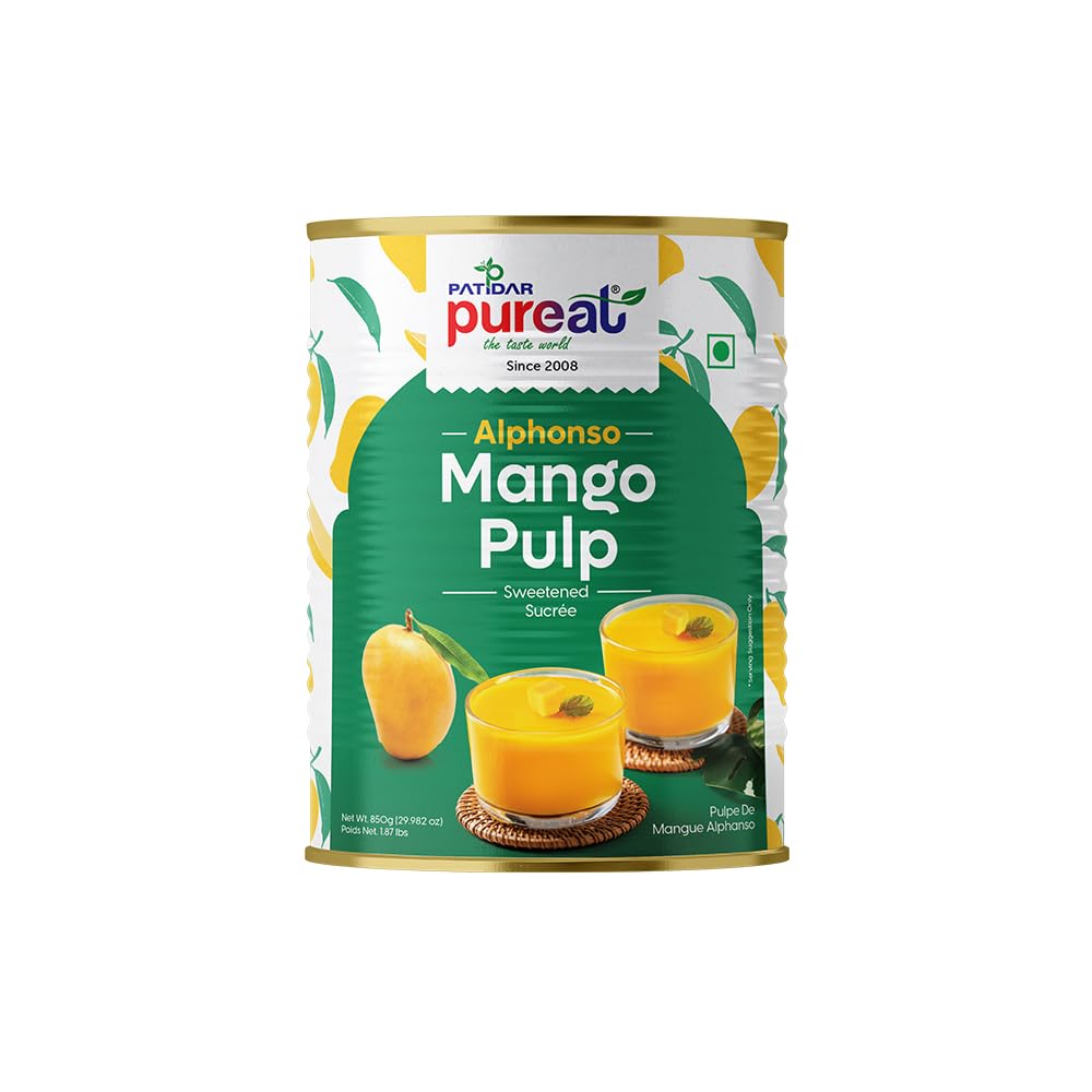 Patidar Pureat Alphonsho Mango Pulp | Sweetened Mango Puree for Lassi, Ice Cream, Shrikhand, Aamras and Baking | 850 Gram Tin-image-35