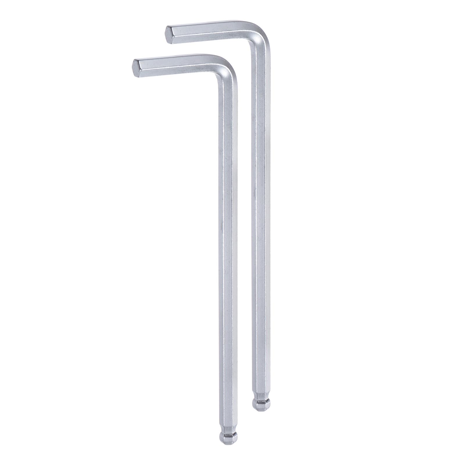 QUARKZMAN 2 Pcs de Llave Hexagonal de Bola de 6 mm, Llave Hexagonal en Forma de L de Brazo Largo Métrica de Acero Cromado Vanadio para Herramienta de Reparación en el Hogar, Tono Plateado