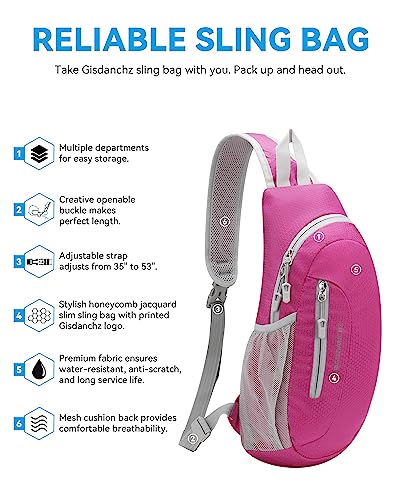 Gisdanchz Sling Bags for Men Women Sling Backpack Small Rucksack Crossbody Shoulder Chest Bag Lightweight Waterproof Travel Hiking Dayapck One Strap Backpack Sling Bag for Women Men Rose Red - Image 2