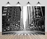 CHNYWORK 7x5ft Chicago Skyline Backdrop America City Skyscraper City Road Black and White Theme Cityscape Background United States Travel Birthday Wedding Party Decor Photo Booth Studio Props