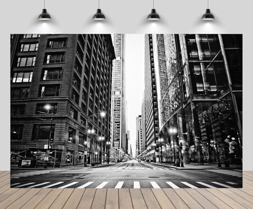 Fondo Chicago Skyline 7x5FT Ciudad Blanco y Negro miniatura 1