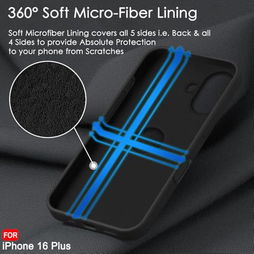 Image of TheGiftKart Liquid Silicone Back Cover Case for iPhone 16 Plus | Soft Micro-Fibre Lining Inside | Camera & Screen Protection | Shockproof Back Cover for iPhone 16 Plus (Silicone, Rich Black)