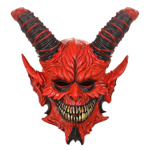 CFGPMM Demon Mask for Men Realistic Devil Latex Face with Horns Scary Halloween Mask Horror Full Head Monster for Adult Cosplay