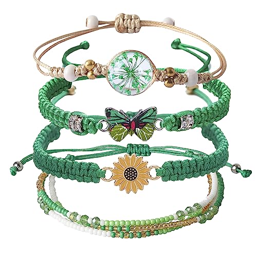 DS 4-Piece Braided Crystal Charm Bracelet Set