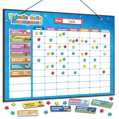 Smart Panda Tabella delle Ricompense per Bambini – 80+ attività + 380 MAGNETI – Sistema di Ricompensa Montessori per Routine e Comportamento – Planner Magnetico da 3 a 8 Anni – in Italiano