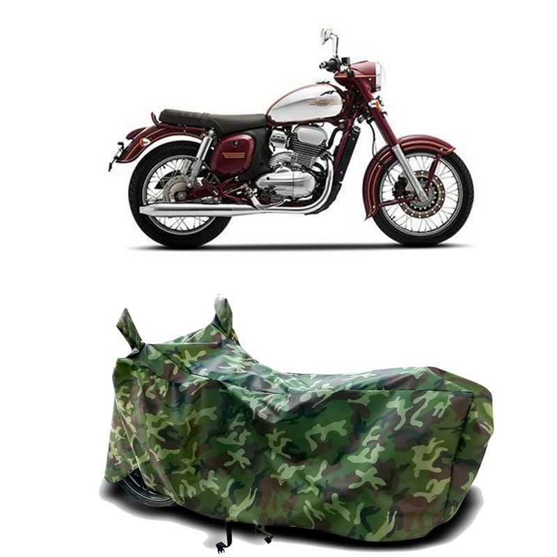 Image of DUFFEL-100% Heat Protection Two Wheeler Bike /Scooty Body Cover for Jawa Water Resistance /UV-Rays /Birds Dropping /Scratchproof /Dust Proof /Waterproof[Green Jungle Print]