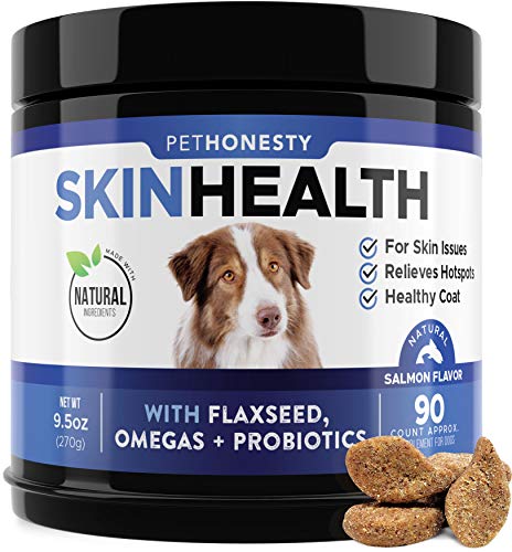 PetHonesty SkinHealth Supplement - Fish Oil for Dogs with Omegas, DHAGold, Flaxseed, Probiotics