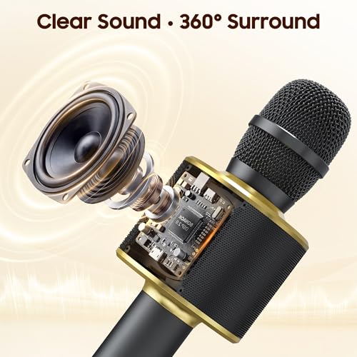 Image of BONAOK Wireless Bluetooth Karaoke Microphone,3-in-1 Portable Handheld Karaoke Mic Speaker Machine Home Party Birthday for All Smartphones PC(Q37 Black Gold)
