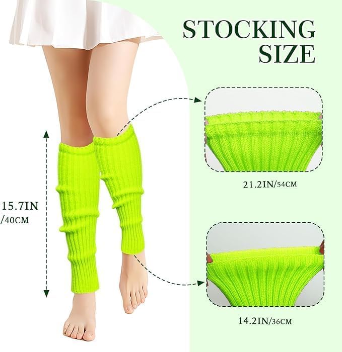 Buauty 80s 90s Leg Warmers for Women, Neon Ribbed Leg Socks, Stylish Accessories for Inspired Outfits for Yoga,Running,Hiking - Image 4