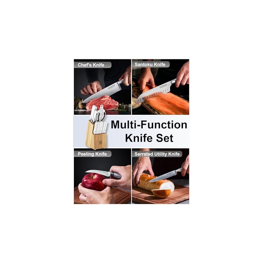 Cook-N-Home-Kitchen-Knife-Set-with-Bamboo-Storage-Block-15-Piece-High-Carbon-Stainless-Steel-Blade-White Cook N Home Kitchen Knife Set with Bamboo Storage Block 15-Piece, High Carbon Stainless Steel Blade, White