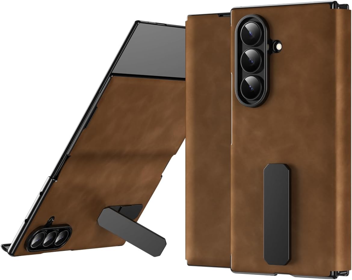 NINKI Leather Case for Samsung Galaxy Z Trifold with Foldable Kickstand,Full Protective Shockproof Rugged Phone Stand Case for Samsung Galaxy Z Trifold Carbone