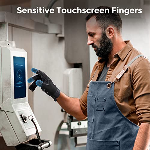 Freetoo Mechanic Work Gloves, [Full Palm Protection] [Excellent Grip] Working Gloves With Padded Leather For Men Women, Knuckle Impact Absorption Breathable Touchscreen Gloves For Garden Construction #TOP4