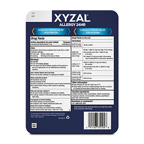 Xyzal Allergy Pills, 24Hour Allergy Relief, Original Prescription