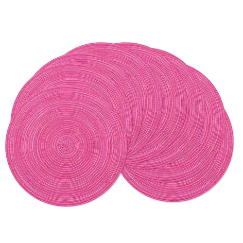 Image of SHACOS Round Placemats Set of 8 Braided Cotton Polyester Table Placemat 15 inch Circle Place Mats for Kitchen Dining Table Holiday Party (Hot Pink, 8)
