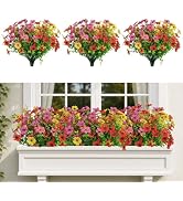 18 Bundles Artificial Flowers for Outdoors, UV Resistant Faux Silk Daisy Mums with Eucalyptus Ste...