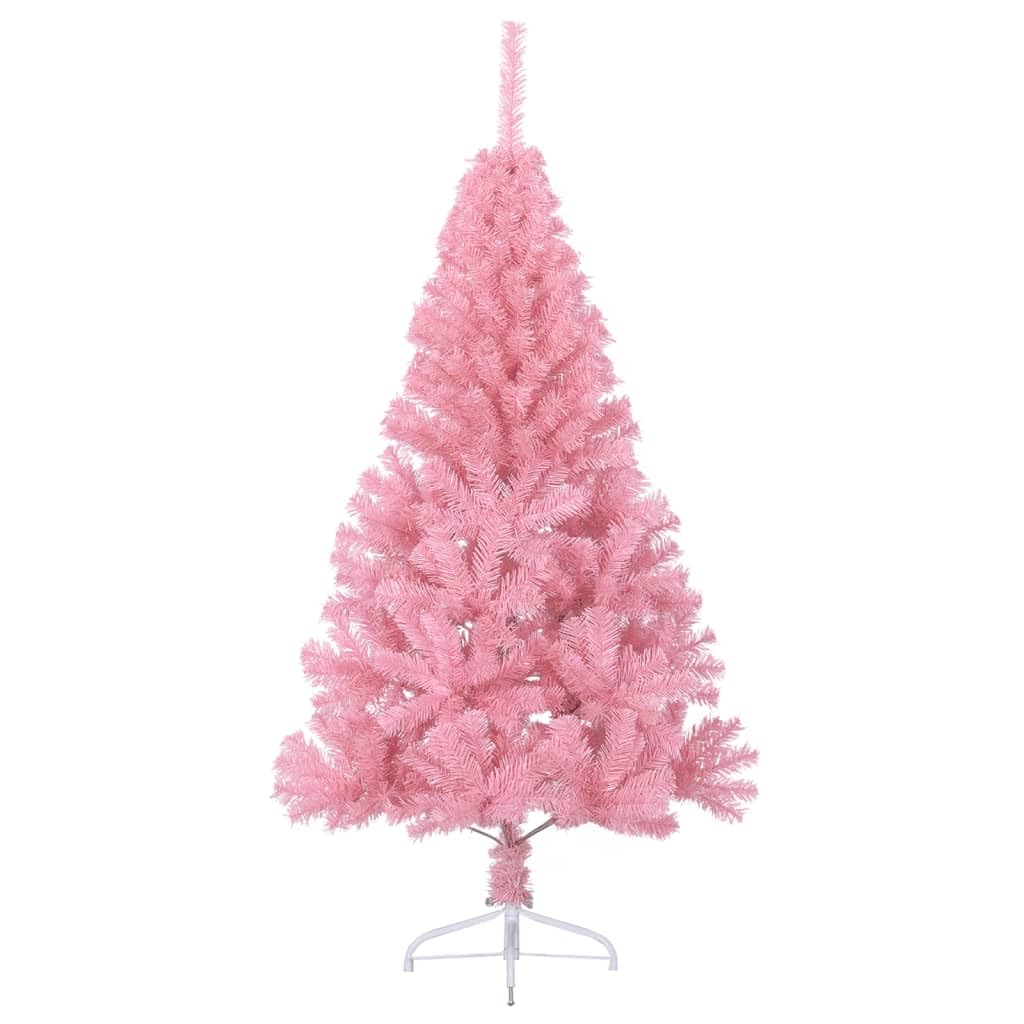 Árbol de Navidad artificial de 150 cm rosa con soporte de PVC, medio árbol de Navidad para la pared como decoración de ahorro de espacio con soporte de acero