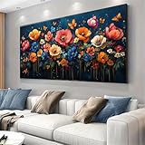 Malen nach Zahlen Erwachsene Großes Format 40x100cm, Blume Panorama DIY Malset Komplettset auf Leinwand, Ohne Rahmen Acryl Ölgemälde Malen nach Zahlen Schmetterling, Geschenk für Frauen,w-162k