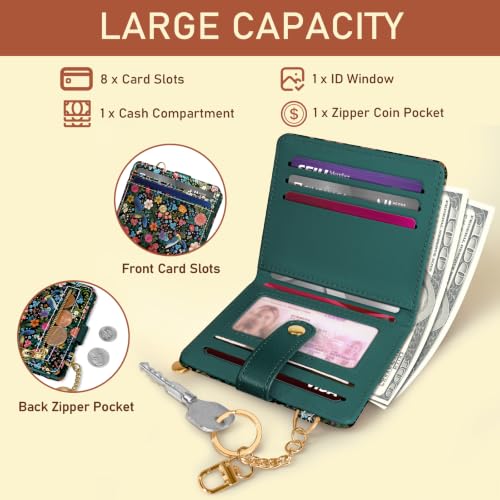 Image of Jogjam Bird Floral Small Women Wallet, Rfid Slim Compact Credit Card Holder | PU Leather Bifold Cash Zipper Coin Pocket ID Window, for Female Ladies Teen Girls Girly Gifts