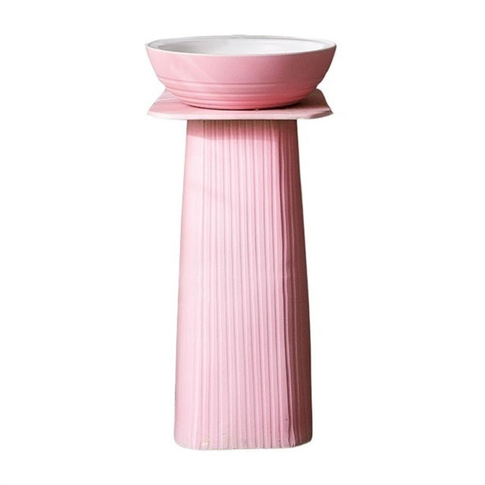 Fregadero de pie rosa con pedestal de cerámica, lavabo redondo de 15.7 pulgadas, lavabo de columna de tres piezas (B-tamaño único)