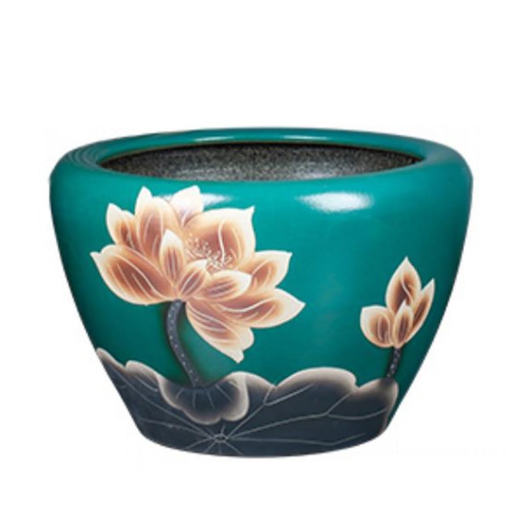 Tanque Peces Acuario Patio al Aire Libre, Tanque de Peces cerámica, balcón, acuicultura Pintada, Lirio Agua, Planta Loto, Lavabo | 41cm