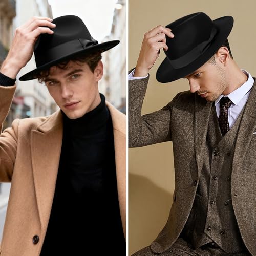 Image of BABEYOND 1920s Gatsby Panama Fedora Hat Cap for Men Gatsby Hat for Men 1920s Mens Gatsby Costume Accessories
