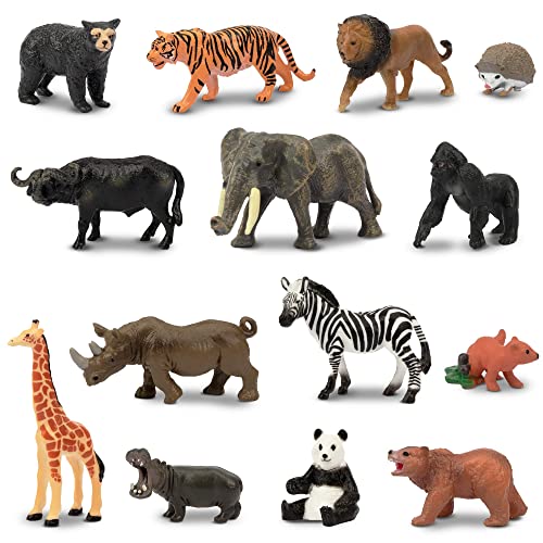 toymany 14PCS Mini Jungle Animal Figures Toy, Realistic Mini Jungle Zoo Animal Figurines Cake Topper Toy Set, Easter Egg Christmas Birthday Gift Party Favor School Project for Kids Toddlers