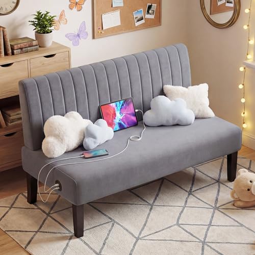 Image of Armless Accent Chair Loveseat, Small Sofa, Grey Cotton-Linen, Modern | STHOUYN Oversized Slipper Chair, for Living Room Bedroom Corner Side, Waiting Room Chairs