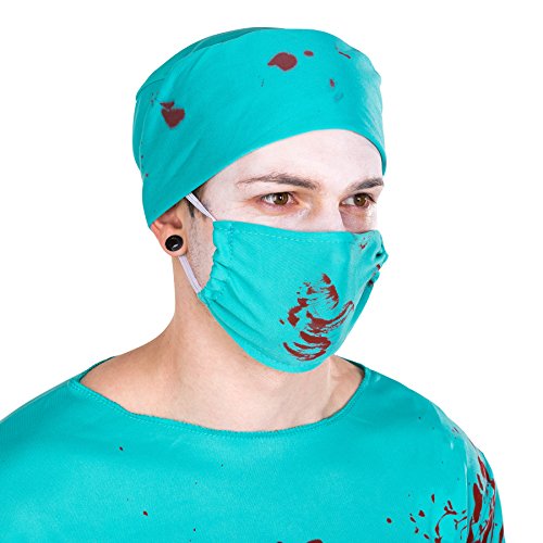 dressforfun tectake 4-TLG. Herrenkostüm Zombie Arzt Doktor Kostüm inkl. Oberteil, Hose, Mundschutz & OP Mütze (L | Nr. 300184)