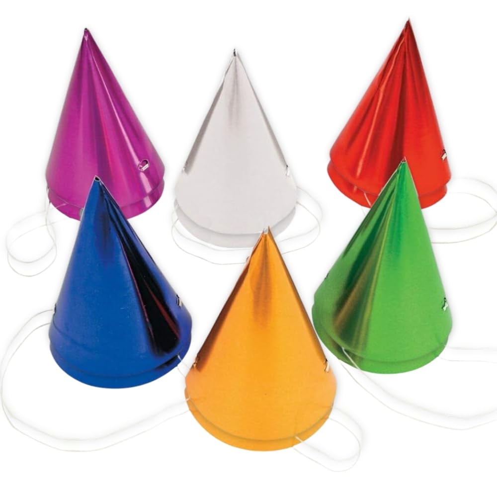 Fun Express - Metallic Cone Hats for Party - Party Supplies - Favors - Misc Favors - Party - 12 Pieces